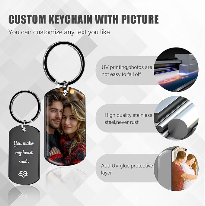 Customized Double Sided Keychain - Personalized Engraved Text/Number/Name Keychain, Custom Key chain Gift for Boyfriend