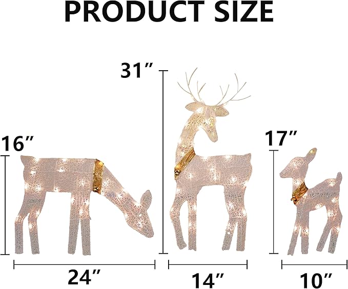 Dazzle Bright Christmas Outdoor Decoration, 3-Piece Lighted 2D Reindeer Family with 60 L, Pre-Lit Light Up Deer Set, Waterproof Outdoor Christmas Deer Decorations for Yard Patio Lawn Garden Party