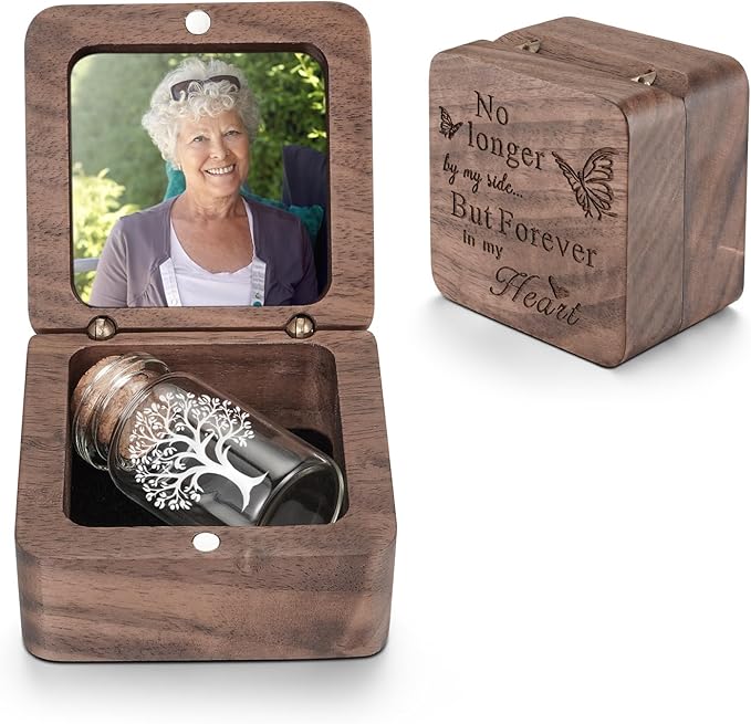 SOITIS Customized Wooden Box for Ashes - Small Glass Urn for Human Ashes Keepsake, Engraving Mini Urns for Ashes Cremation Holder, Funeral Keepsake for Women Men-White Tree Urn