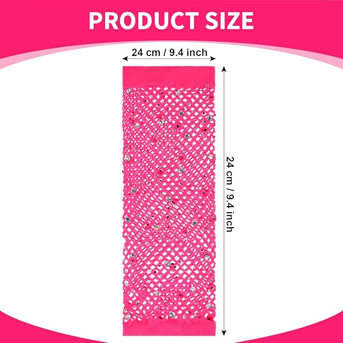 TecUnite 12 Pairs Fishnet Gloves Fingerless Neon Gloves for Women Men 80s Party Costume Accessories Supplies