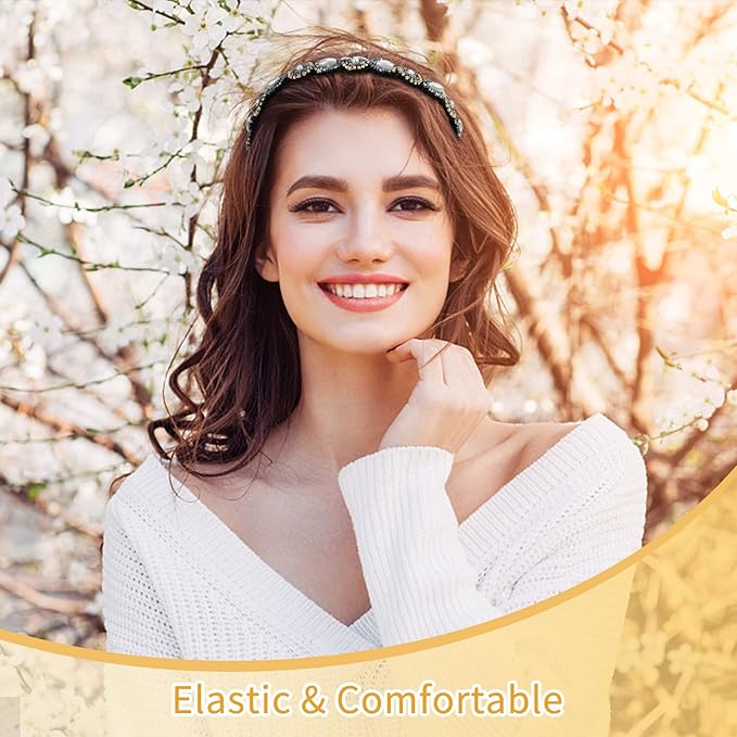 AMCAMI 5Pcs Rhinestone Beaded Headband Crystal Hairbands for Women in 5 Different Patterns - Elastic Headbands for Girls - Vintage Hair Accessories for Party Daily Wear