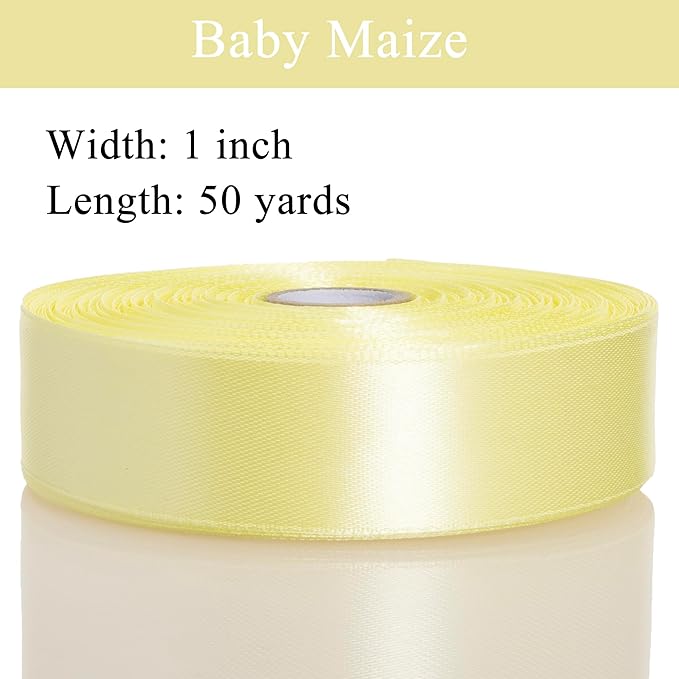 1 Inch Baby Maize Solid Satin Ribbon, 50 Yards Craft Fabric Ribbon for Gift Wrapping Floral Bouquets Wedding Party Decoration