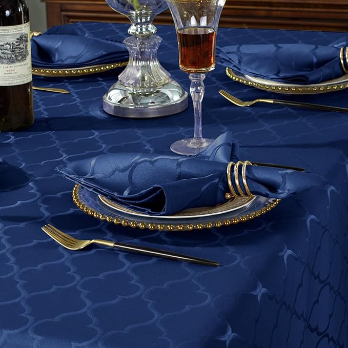 SASTYBALE Jacquard Napkin Flower Pattern Polyester Napkin Spill Proof Wrinkle Resistant Durable Napkins for Kitchen Dining Tabletop (Navy, 20"x 20" Square)