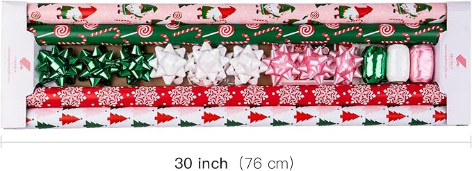 WRAPAHOLIC Christmas Wrapping Paper Set - Christmas Gnome Elf Holiday Collection Wrapping Paper Bundle with Gift Bow & Ribbon & Tag & Sticker