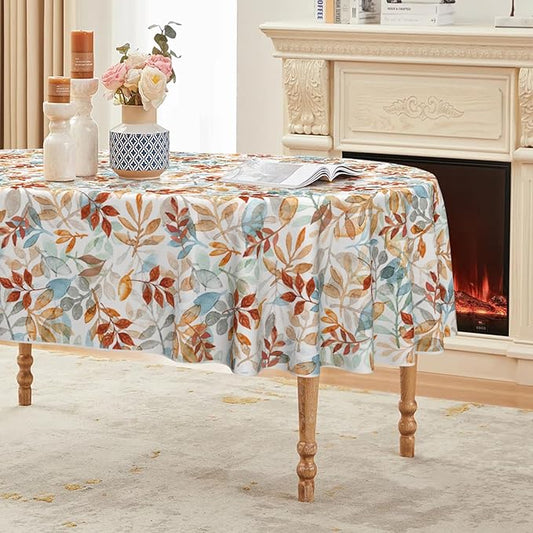 Horaldaily Fall Tablecloth 60×84 Inch Oval, Thanksgiving Autumn Harvest Orange Blue Watercolor Leaf Table Cover for Party Picnic Dinner Decor