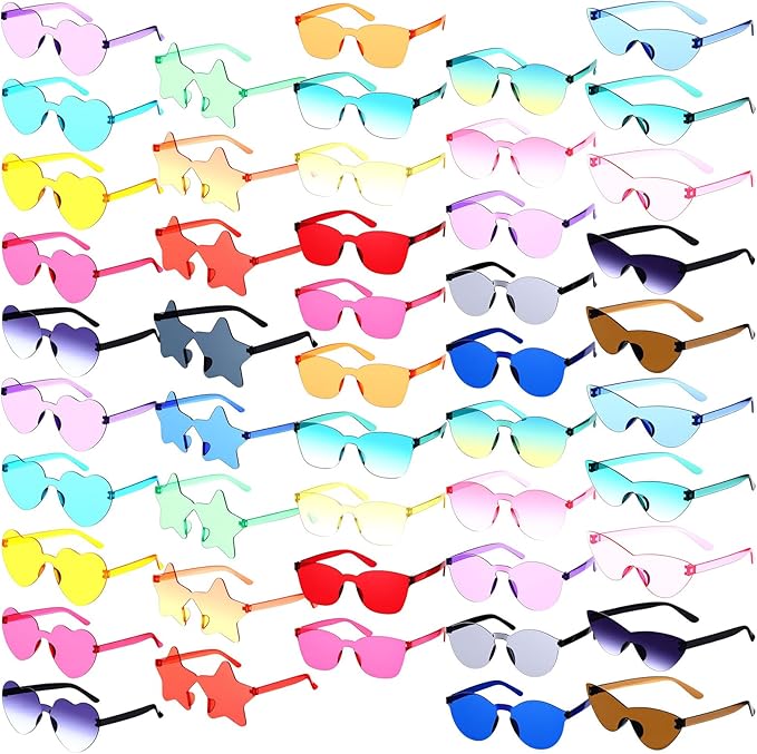 Chumia 51 Pack Fun Sunglasses Bulk Adult Party Favors Glasses Colorful Plastic Retro Sunglasses for Women Men Neon Party Candy Color Glasses, 5 Style, Mixed Colors