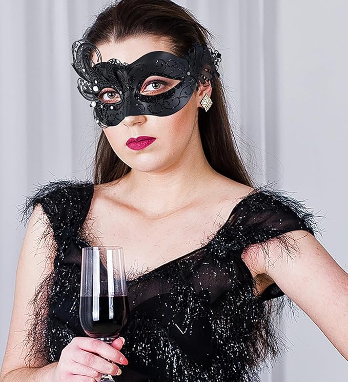 2025 New Black Masquerade Mask for Women-Peacock Metal Lady Masquerade Venetian Mask- Mascarade Mask for Women Butterfly -Perfect for Mardi Gras, Halloween Parties, Costume Party, Carnivals, Wedding