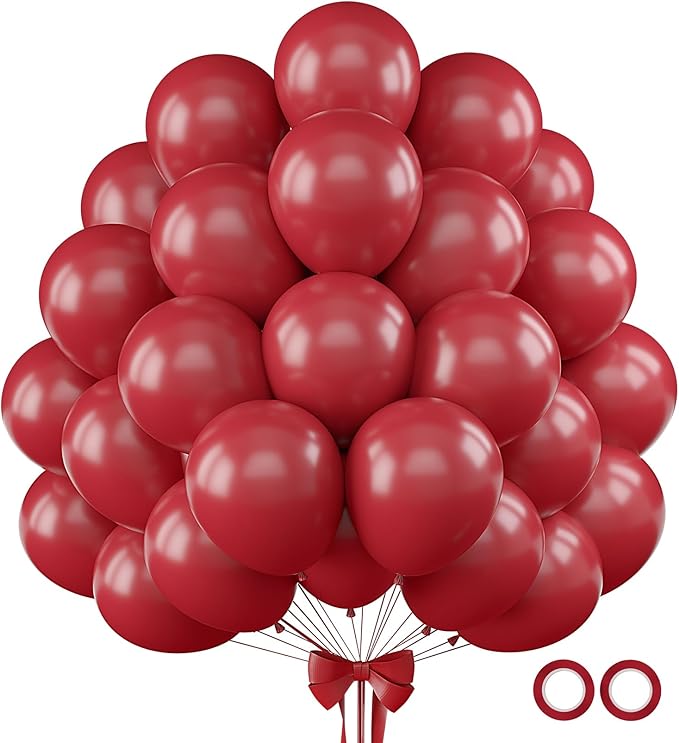 110pcs Ruby Red Balloons 12 Inch Dark Red Latex Balloon Arch Kit for Birthday Baby Shower Anniversary Graduation Wedding Party Decorations