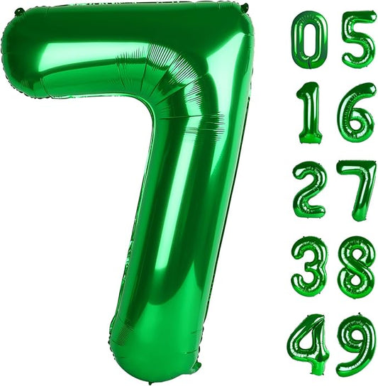 Green Number 7 Birthday Balloon 40 Inch, Digital Balloons for 7 17 27 70 77 Party Celebration Decorations Supplies, Mylar Foil Numbers Balloon for Seven Wedding Anniversary