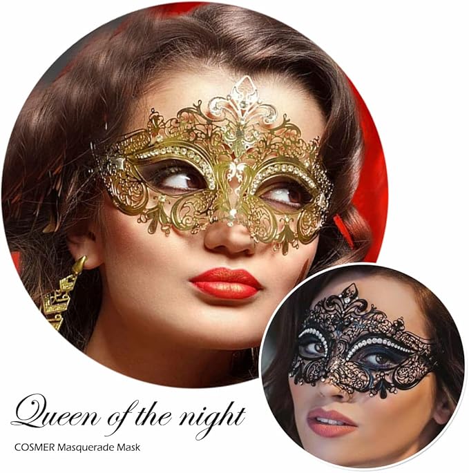 Masquerade Mask for Women Shiny Laser Cut Metal Rhinestone Mask Party Porm Ball Mask