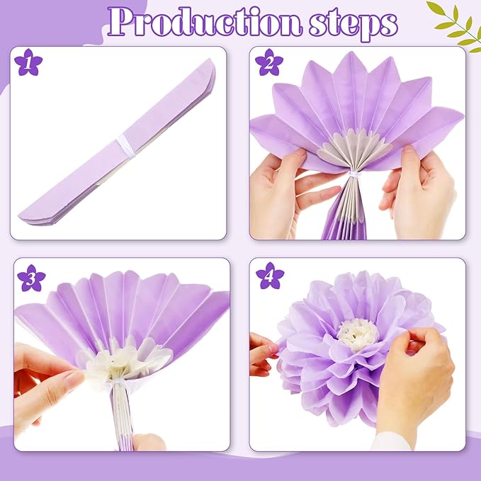 Geyee 18 Pcs Mexican Paper Flowers Colorful Fiesta Tissue Paper Flowers Pom Poms Mexican Carnival for Floral Party Backdrop Wedding Birthday Party Craft, 6" 8" 10"(Blue Purple Series)
