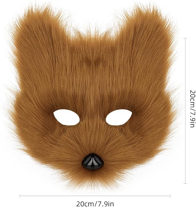 Adolala Faux Fur Fox Tail Cat Wolf Set Plush Mask Fluffy Paw Gloves Halloween Christmas Party for Women