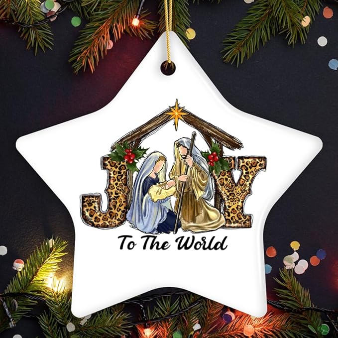 Joy to The World Religious Nativity Christmas Ornament, Birth of Jesus Holiday Decoration