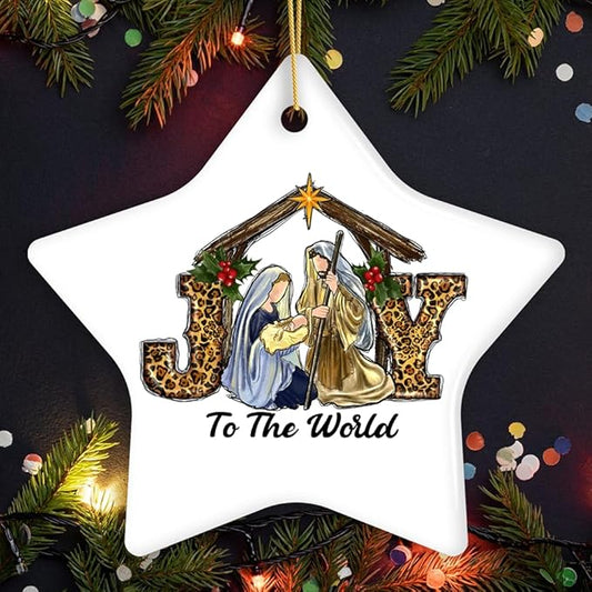 Joy to The World Religious Nativity Christmas Ornament, Birth of Jesus Holiday Decoration
