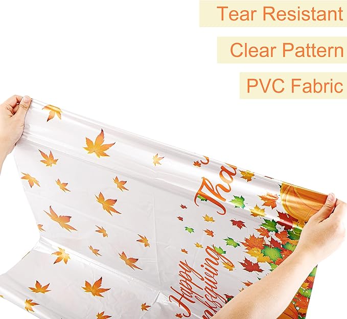 Mornajina 4 Packs 108 x 54 Inch Thanksgiving Fall Tablecloth Plastic Autumn Maple Leave Pumpkin Disposable Table Cover for Autumn Thanksgiving Party Table Decoration (Pumpkins)