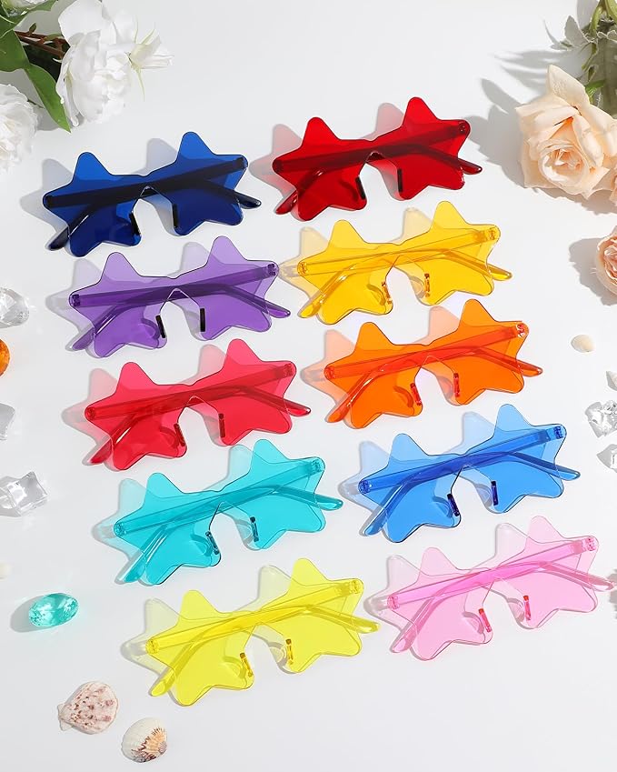 20 Pairs Rimless Star Sunglasses Bulk Transparent Candy Color Star Glasses for Women Men Party Favors