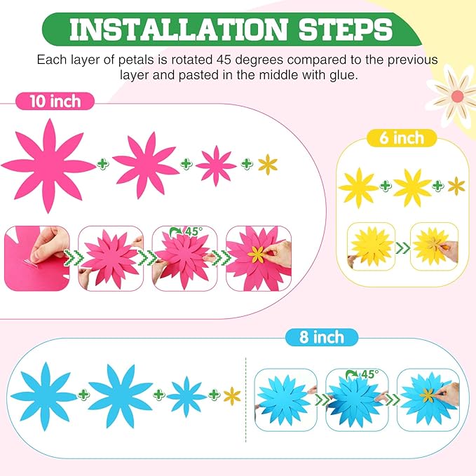 18 Pcs Mexican Paper Flowers Decor for Wall DIY Paper Fiesta Bulletin Board 3D Colorful Mexican Backdrop Decoration for Classroom Back to School Carnival and Holiday Party(Star-Shaped,Rainbow)