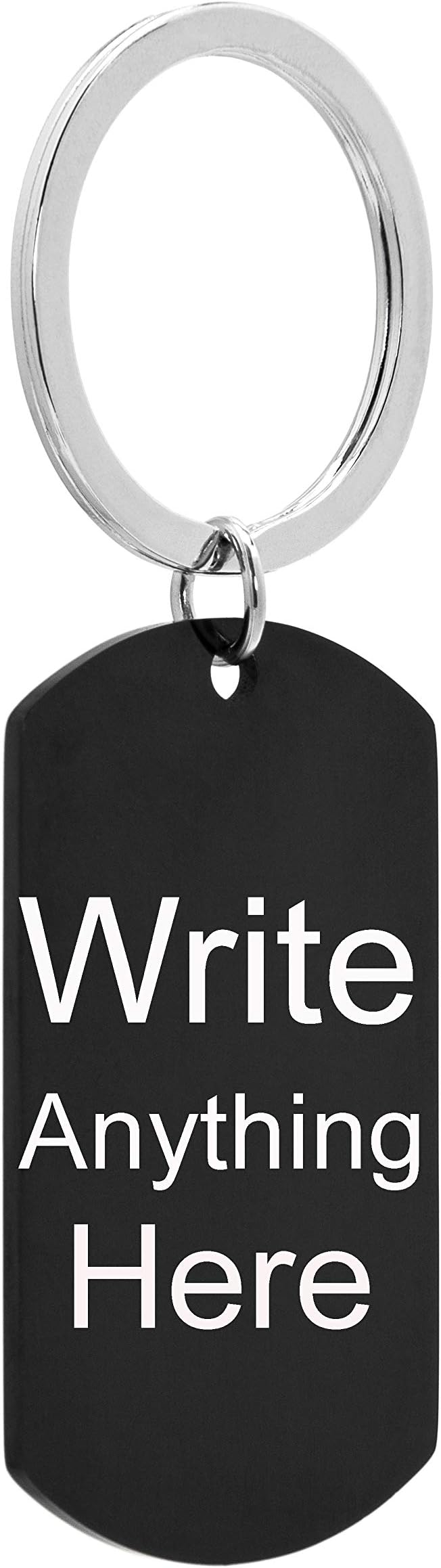 Black Dog Tag Custom Engraved Keychain. 2 Sides of FREE engraving. Make a Customizable, Engravable, Flat Metal Personal Key Chain Ring. Gift for Women, Men, boyfriend, dog, couples, husband, son