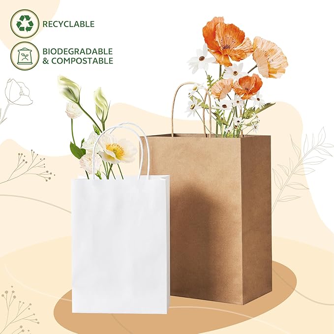 YEEHAW Brown Paper Bags with Handles Bulk 8"x4.5"x10.8" 50Pcs Gift Bags Medium Size, Brown Gift Bags with Handles, Gift Bag Bulk, Retail, Party, Shopping, Merchandise