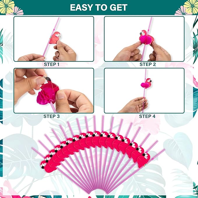 Hawaiian Luau Party Decorations Plates and Napkins Set - Flamingo Party Plates Napkins with Straws Forks Disposable Dinnerware Set for Hawaiian Luau Aloha Tropical Birthday Party Supplies , Serve 25