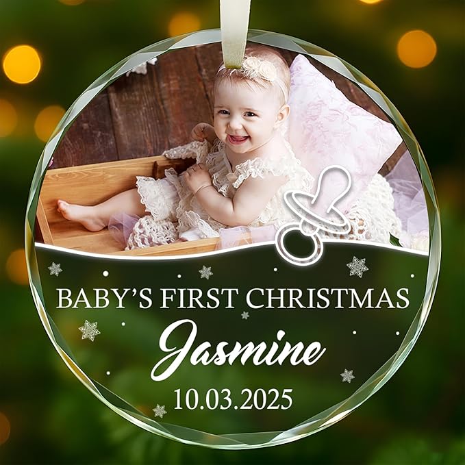 Personalized Crystal Christmas Ornaments with Photo, Custom Christmas Photo Tree Glass Ornaments, Elegant Crystal Keepsake for Family, Couples, Weddings & Christmas 2025 Gifts (#PGO02)