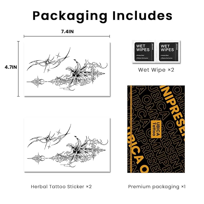 Tattoo Tech, 2 Sheets Lily Design Semi Permanent Tattoo, Black Realistic Temporary Tattoo for Women Adults, Lasts 7-15 Days Arm Shoulder Fake Tattoo Stickers, Waterproof & Non-Reflective