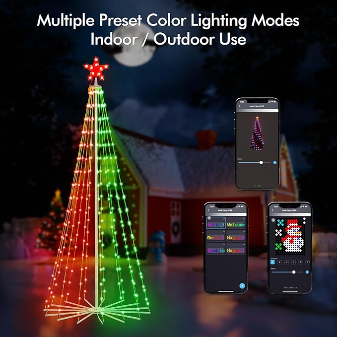 6FT Outdoor Christmas Tree, RGB Color Changing Pre-lit Smart Cone Christmas Tree with LED Lights, App&Remote Control, DIY Multi-Color Lightshow, Music Sync, Christmas New Year Decoration