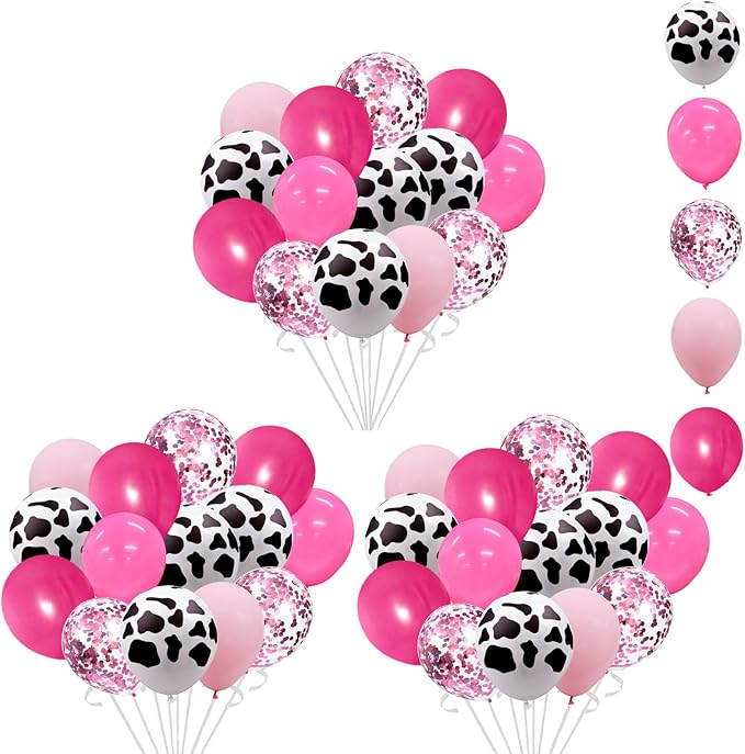 Cowgirl Balloons 95pcs Pink Western Cow Print Latex Confetti Balloon for Western Disco Cowgirl Retro Horse Last Rodeo Bachelorette Party Cow Theme Baby Bridal Shower Wedding Birthday Decor
