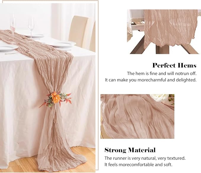 2 Pack 10 Ft Cheesecloth Table Runner Light Pink Gauze Long Table Runners Boho Gauze Cheese Cloth Table Runner Rustic Sheer Runner for Wedding Party Table Decor ( 35 x 120 Inch )