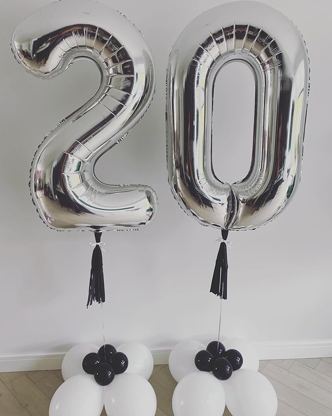40 Inch Silver 20 Number Balloons Giant 20 Balloons Silver Birthday 20 Balloons 20th Birthday Anniversary Party Decorations Supplies