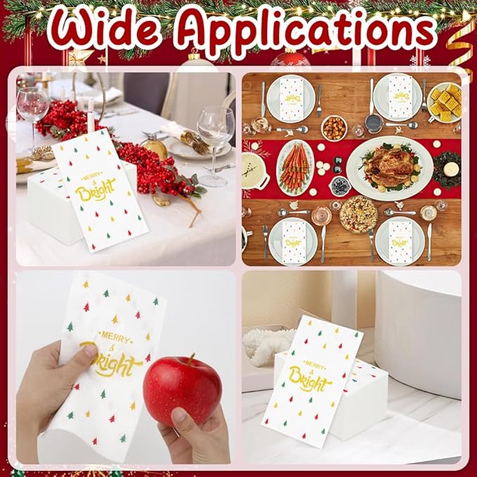 100 PCS Christmas Napkins Disposable Christmas Paper Napkins Decorative Chrismas Dinner Napkin Christmass Cocktail Napkins Xmas Holiday Napkin Guest Hand Towel for Xmas Party Dinner Kitchen Bathroom