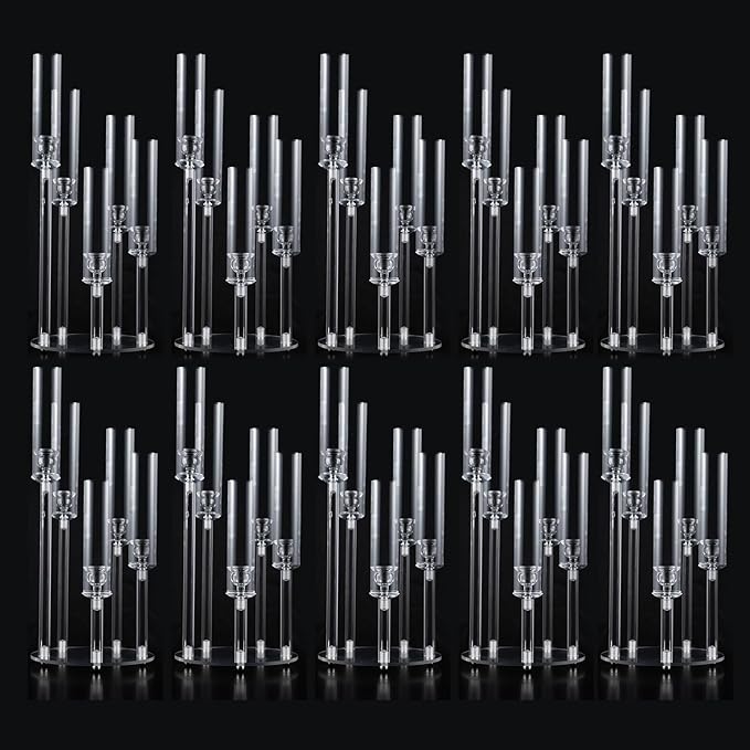 10Pcs Acrylic Candelabra Centerpieces for Wedding,5 Arm Clear Candelabra Table Centerpiece Acrylic Candle Stick Holders with Removable Lampshade for Party Easter Fireplace Decor Fit 0.8 LED Candle