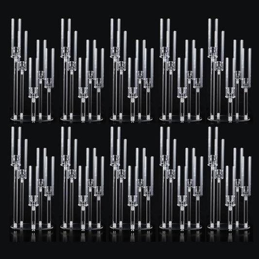 10Pcs Acrylic Candelabra Centerpieces for Wedding,5 Arm Clear Candelabra Table Centerpiece Acrylic Candle Stick Holders with Removable Lampshade for Party Easter Fireplace Decor Fit 0.8 LED Candle