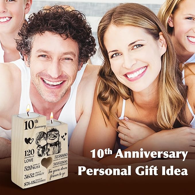 10th Anniversary Wedding Gifts for Wife, Husband, Couples Gift Candlestick,Ten Years Wedding Anniversary Presents for Her, Him