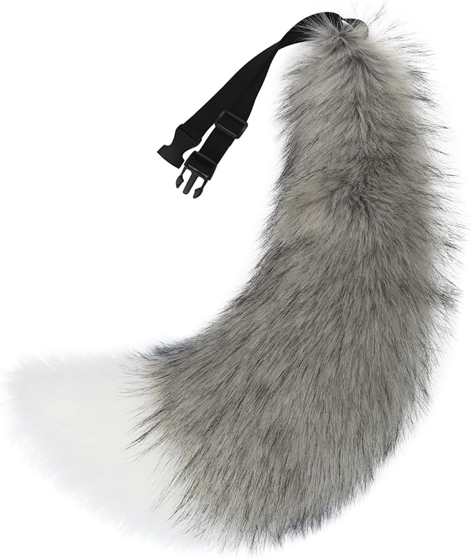 Adolala Faux Fur Wolf Fox Tail with Adjustable Elastic Belt Halloween Cosplay Costume Accessory