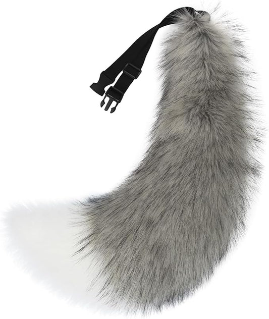 Adolala Faux Fur Wolf Fox Tail with Adjustable Elastic Belt Halloween Cosplay Costume Accessory