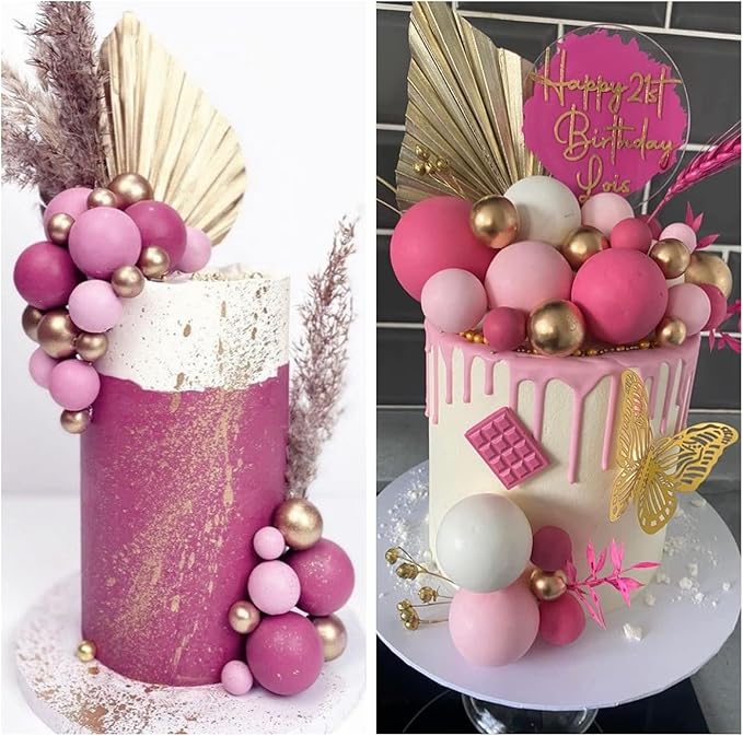 ASTARON 32 Pcs Ball Cake Topper Decorations Mini Balloons Cake Topper Sticks Foam Balls Cake Picks Cake Topper Balls Cake Decorations for Wedding Party Birthday Cake Decorating (Pink Gold)