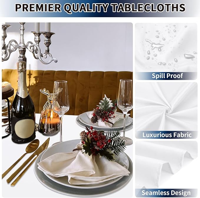 PureFit 6 Pack White Rectangle Table Cloths 60 x 126 Inch, Stain Resistant Polyester Table Covers for Dining Room, Wedding, Party, Banquet and Camping