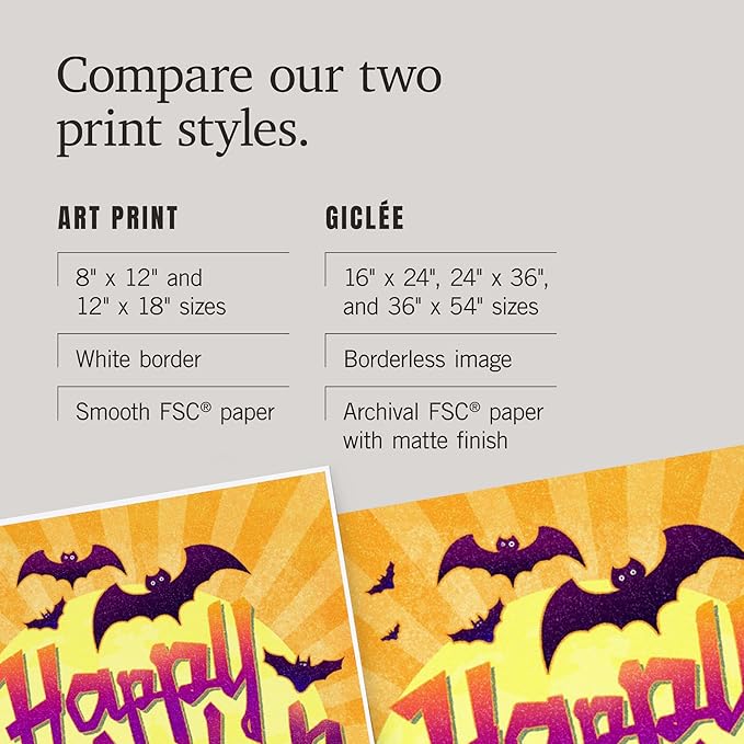 Lantern Press 12x18 Inch Art Print Wall Decor, Happy Halloween, Bats and Pumpkins
