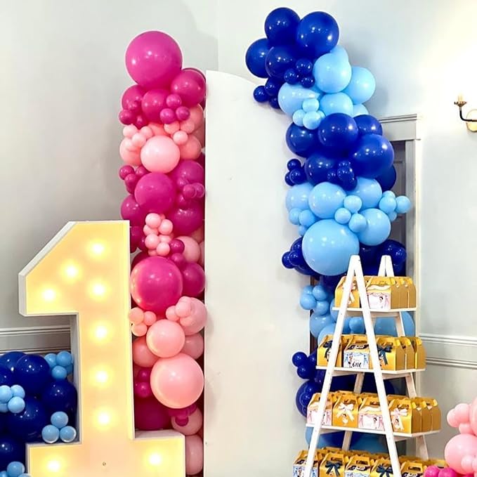 Royal Blue and Pink Balloons Arch 118pcs Pastel Blue Light Pink Balloons Garland Metallic Confetti Latex Balloon Explosion Star Foil Summer Hawaii Birthday Party Decorations Gender Reveal Baby Shower