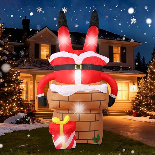 6FT Christmas Inflatables Decorations Outdoor，Blow Up Santa Claus Stuck in The Chimney with Built-in LEDs Lights for Indoor Holiday Party Yard Garden Lawn Décor