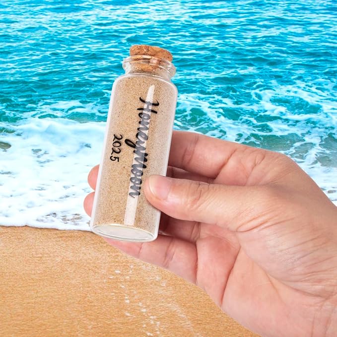 Honeymoon Sand Keepsake Jar 2025，Bridal Shower, Wedding, Engagement, Honeymoon, Travel Gift for Couples, Newlywed, Fiance(Gift Box Includes) - 40ml Cylindrical Shape Glass