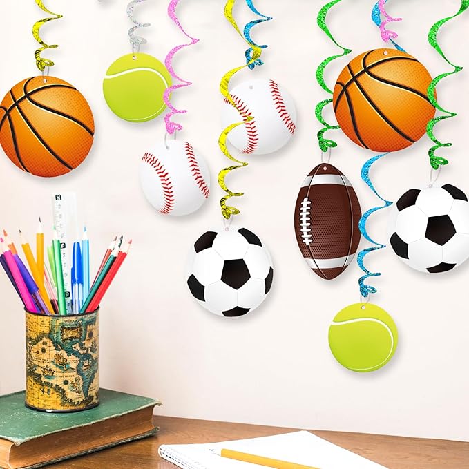 Sports Hanging Swirls Banner Decor 60 Pieces Foil Ceiling Hanging Swirls Streams Banner Decorations Garland for Kids Sport Celebrating Events Birthday Party Supplies Room Wall Decor