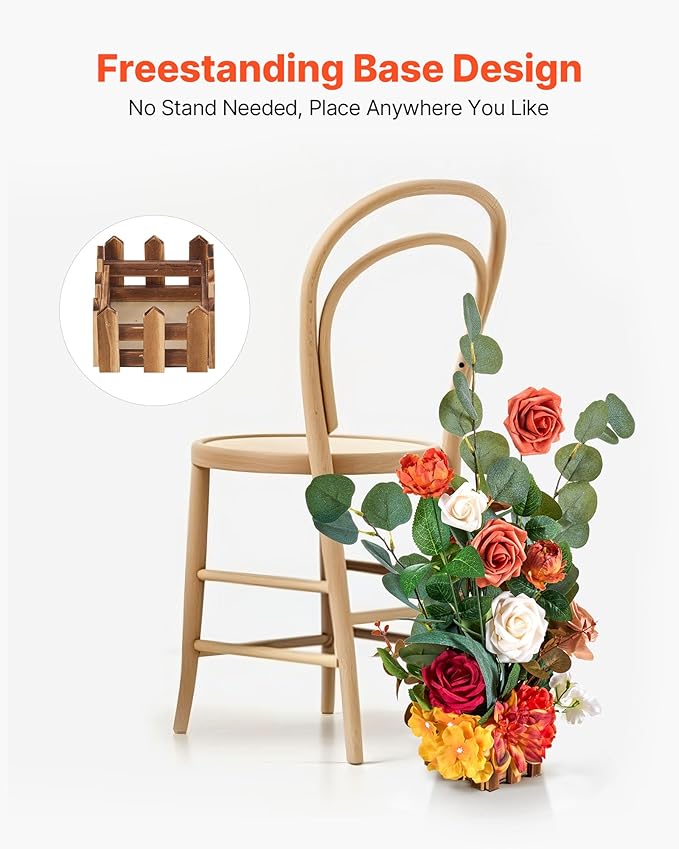 VEVOR Standing Artificial Flowers Arrangements 4 PCS, 17.5-Inch Tall Faux Flower Decorations for Wedding Aisle Runner Chair, Orange Floral Centerpieces for Ceremony Reception Party Outdoor Decor