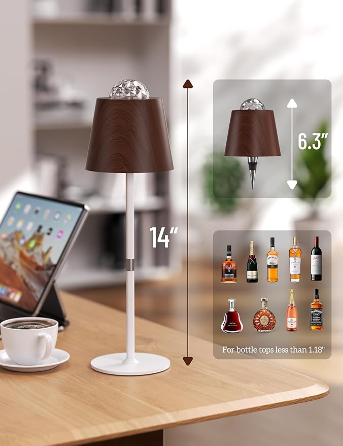 Joyzy Table Lamp Projector Lighting, Wireless Wine Bottle Lamps Rechargeable Lights Water Wave Ripple Projection Liquor Bottle Decoration Light Ambient for Bar