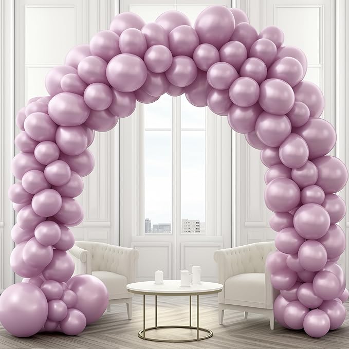 130PCS Metallic Pink Balloons, Latex Balloon Different Sizes 18/12/10/5 Inch, Helium Balloons with Ribbon, Party Balloon for Birthday Wedding Graduation Anniversary Baby Shower Decoration