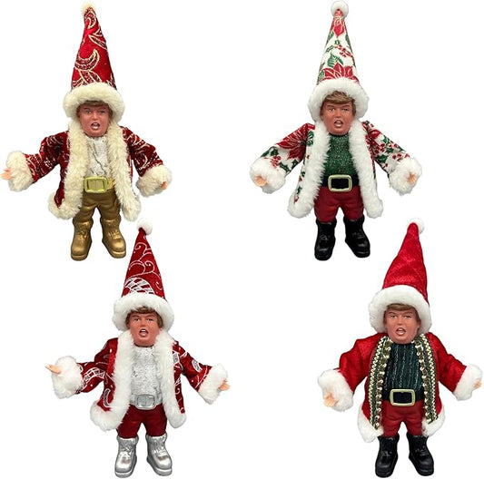 Mini Stand Glitzy Donald Trmp Santa Ornament 18cm (4pk) - Christmas Decoration, Donald Christmas Ornaments Plush for Christmas Party Holiday Home Garden Decor (RED)