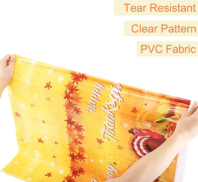 Mornajina 4 Packs 108 x 54 Inch Thanksgiving Fall Tablecloth - Plastic Autumn Maple Leave Pumpkin Table Cover for Party Decoration