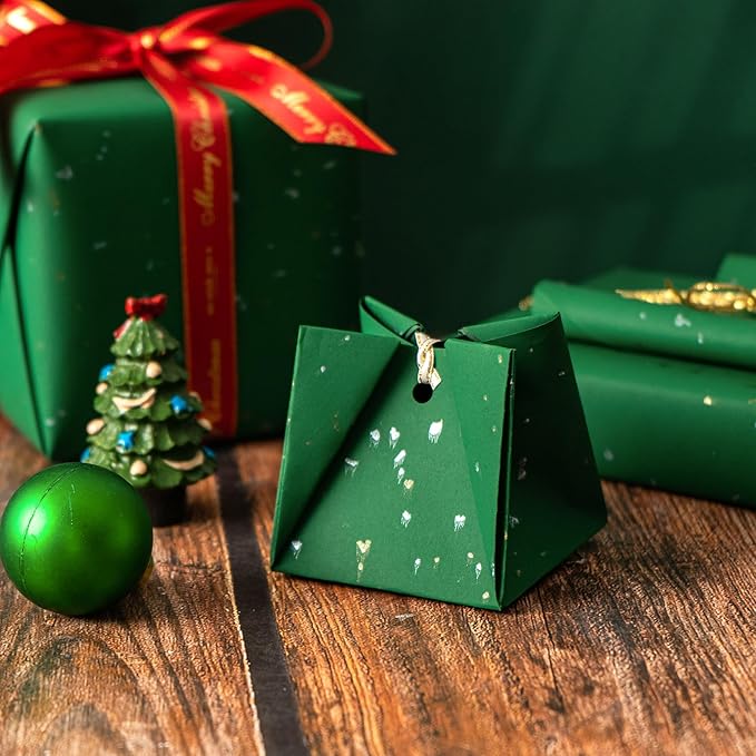 WRAPAHOLIC Green Wrapping Paper Roll - Mini Roll - 17 Inch x 16.5 Feet - Gold Green Christmas Wrapping Paper with Silky Touch Perfect for Christmas, Birthday, Holiday, Wedding, Baby Shower