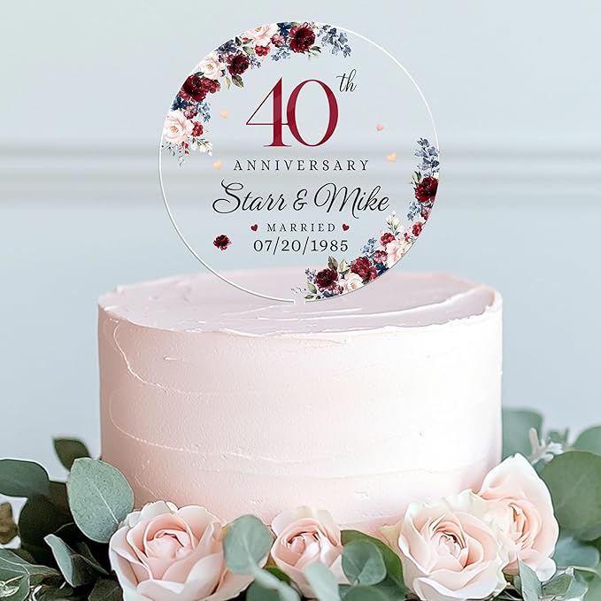 Personalized 40th Wedding Anniversary Acrylic Cake Topper, 40 th Anniversary Decorations, 40th Wedding Decor, 40 Wedding AnniversaryDecor